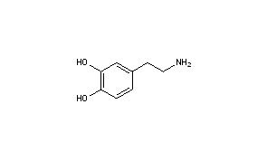 Molecular formula of dopamine. Dopamine is a chemical naturally